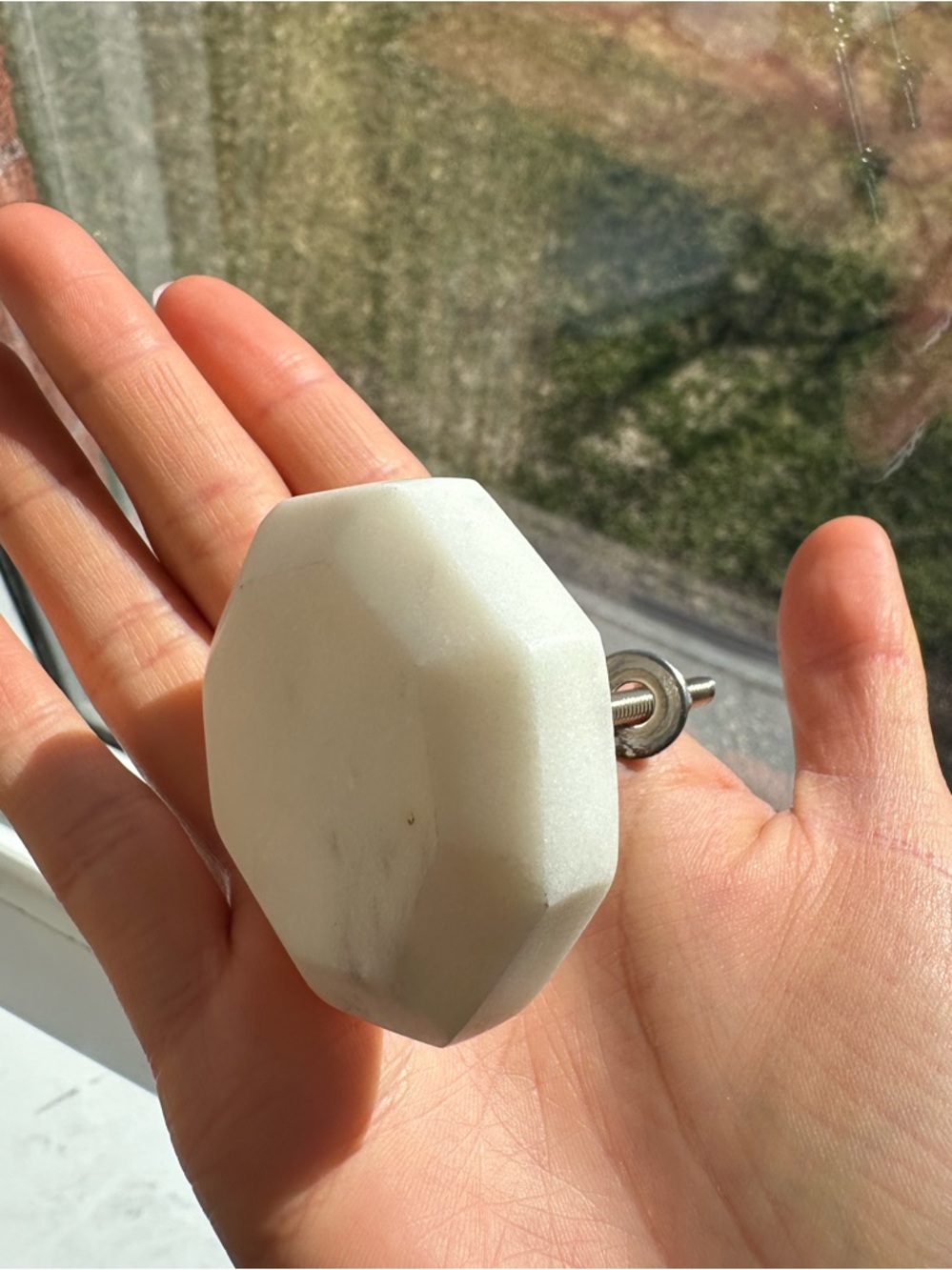 CASA DECOR HANDMADE 100% REAL MARBLE white hexagon Drawer Pulls knobs silver 2" - Picture 8 of 8